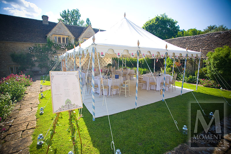 A beautiful Indian marquee in the sunshine at Sheldon Manor in Chippenham Wiltshire