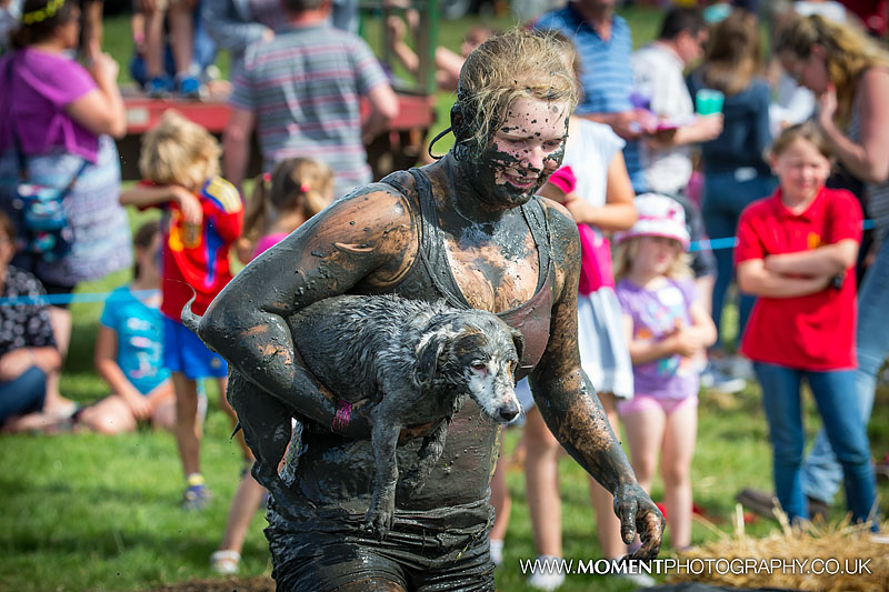 Even the dogs get covered in mud during the mud wrestling at The Lowland Games 2016